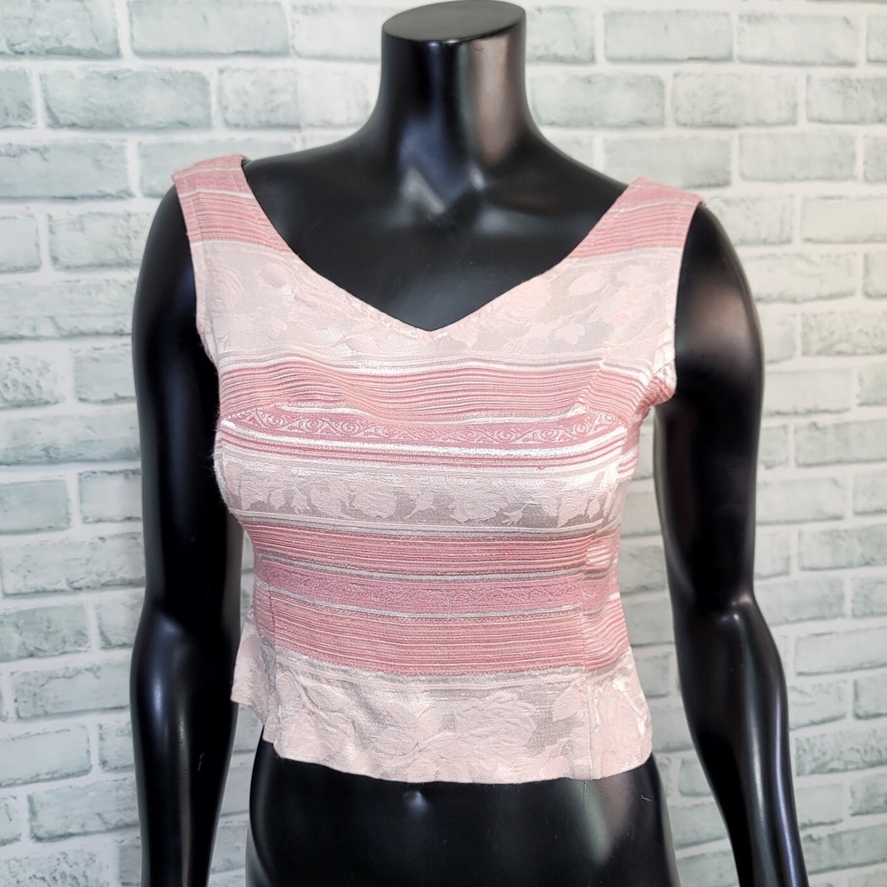 Wrapper Vintage 90s Pink Silver Metallic Brocade Corset Crop Top Made in USA 5/6